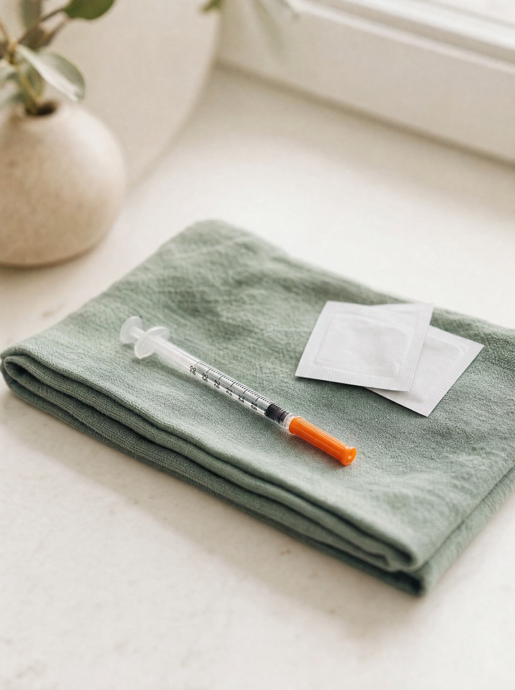 A Range pre-filled syringe with alcohol swabs