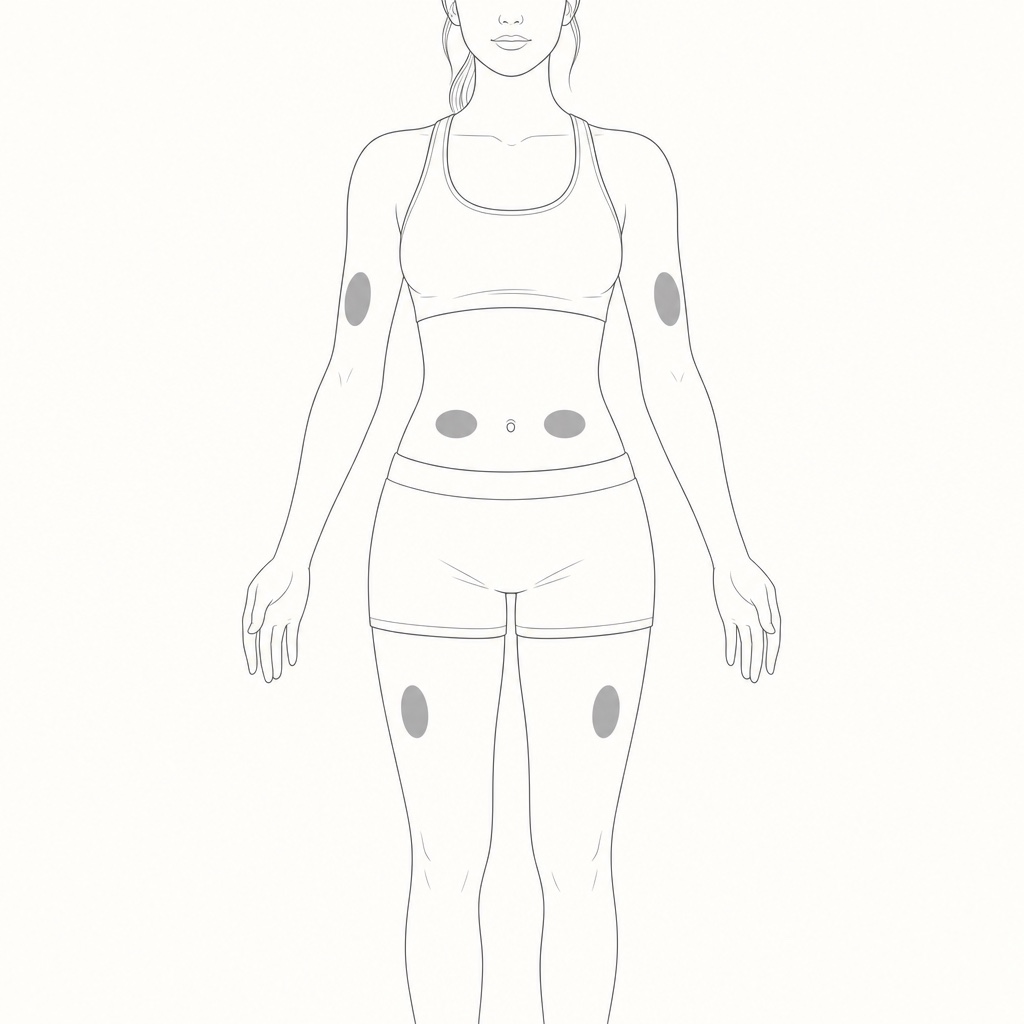 Injection site zones: abdomen, upper arms, and front of thighs