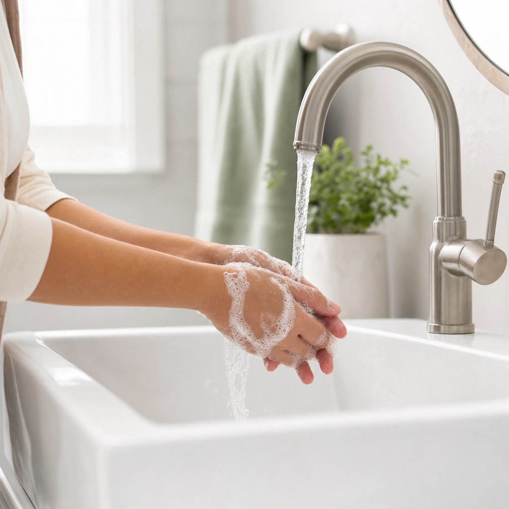 Washing hands with soap and water
